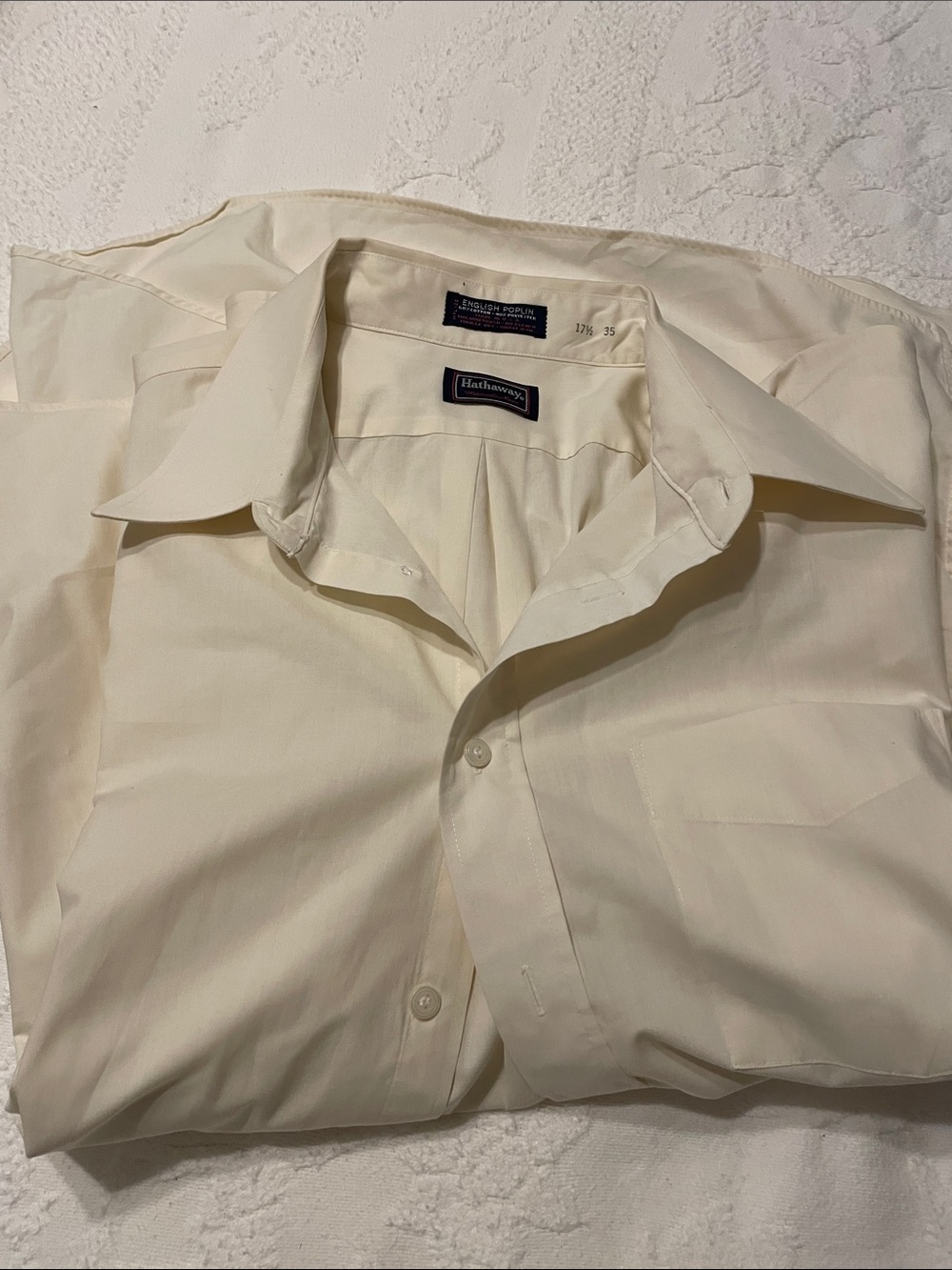 Hathaway Men's Cream Dress Shirt - Classic Point Collar